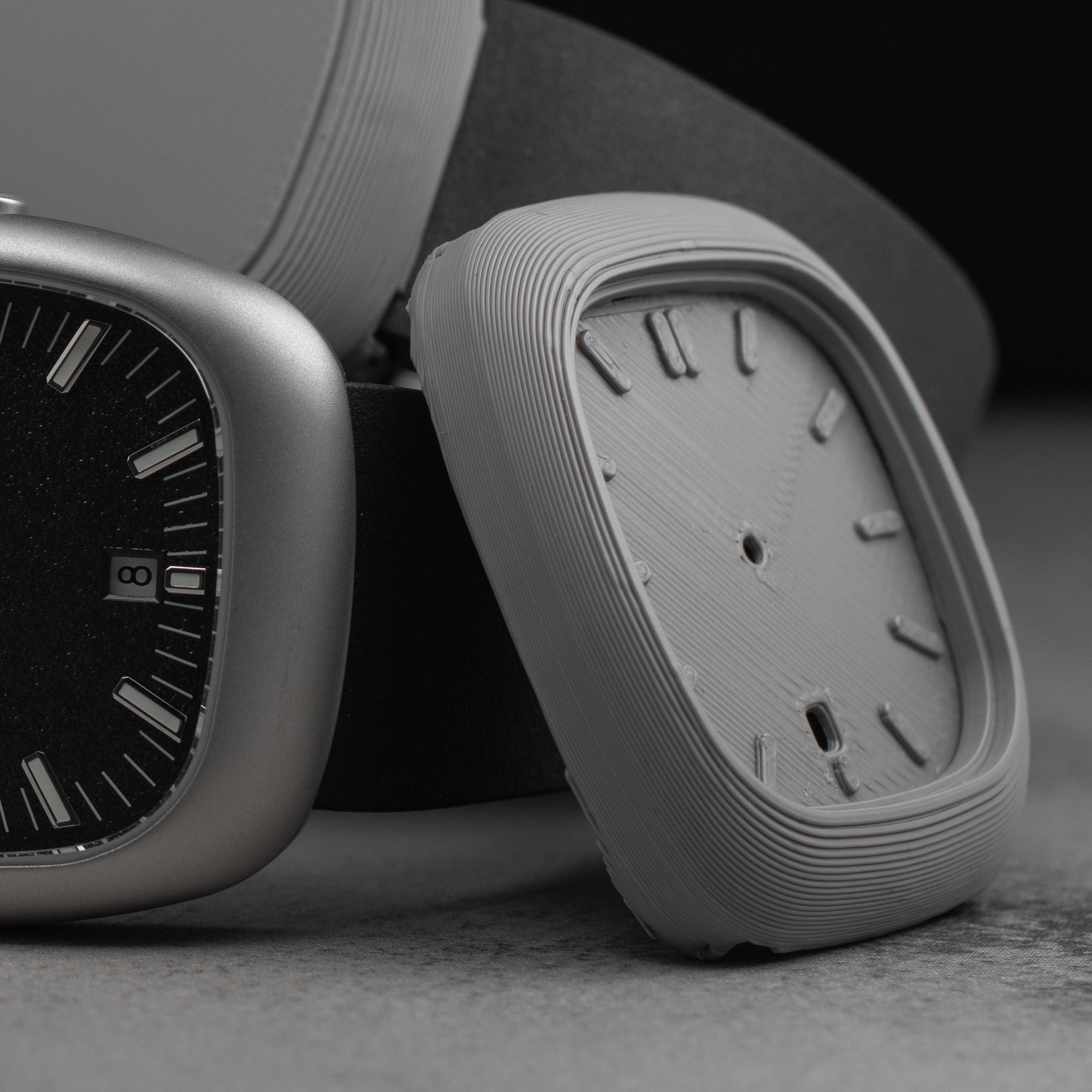 3D-printed prototype next to refined sample